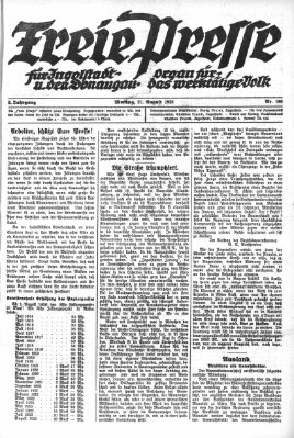 Freie Presse für Ingolstadt u. den Donaugau (Ingolstädter Anzeiger) Montag 21. August 1922