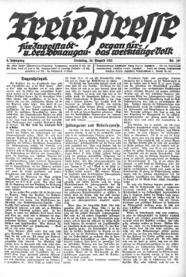 Freie Presse für Ingolstadt u. den Donaugau (Ingolstädter Anzeiger) Dienstag 29. August 1922