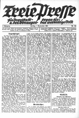 Freie Presse für Ingolstadt u. den Donaugau (Ingolstädter Anzeiger) Freitag 1. September 1922