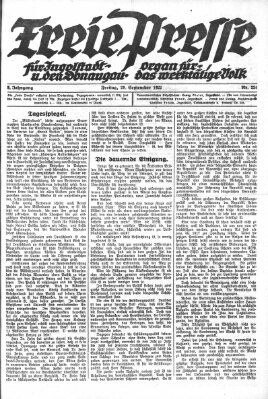 Freie Presse für Ingolstadt u. den Donaugau (Ingolstädter Anzeiger) Freitag 29. September 1922