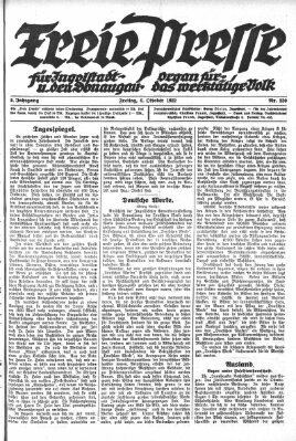 Freie Presse für Ingolstadt u. den Donaugau (Ingolstädter Anzeiger) Freitag 6. Oktober 1922