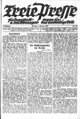 Freie Presse für Ingolstadt u. den Donaugau (Ingolstädter Anzeiger) Montag 9. Oktober 1922