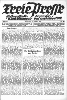 Freie Presse für Ingolstadt u. den Donaugau (Ingolstädter Anzeiger) Donnerstag 12. Oktober 1922