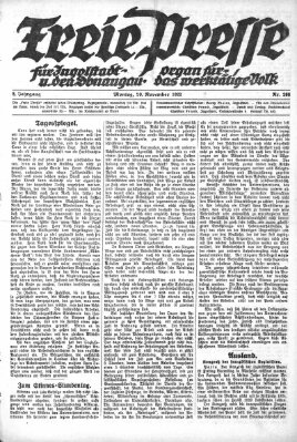 Freie Presse für Ingolstadt u. den Donaugau (Ingolstädter Anzeiger) Montag 20. November 1922