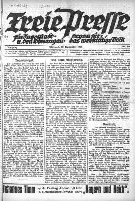 Freie Presse für Ingolstadt u. den Donaugau (Ingolstädter Anzeiger) Mittwoch 22. November 1922