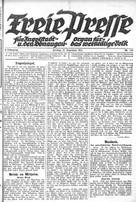 Freie Presse für Ingolstadt u. den Donaugau (Ingolstädter Anzeiger) Freitag 15. Dezember 1922