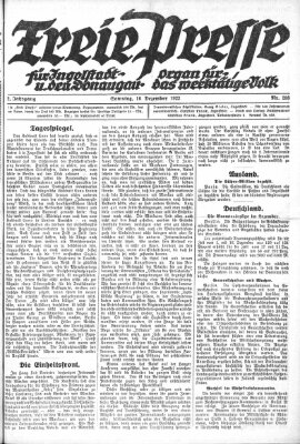 Freie Presse für Ingolstadt u. den Donaugau (Ingolstädter Anzeiger) Samstag 16. Dezember 1922