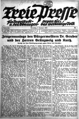 Freie Presse für Ingolstadt u. den Donaugau (Ingolstädter Anzeiger) Dienstag 2. Januar 1923