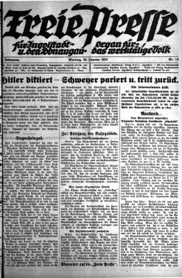 Freie Presse für Ingolstadt u. den Donaugau (Ingolstädter Anzeiger) Montag 29. Januar 1923