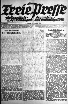 Freie Presse für Ingolstadt u. den Donaugau (Ingolstädter Anzeiger) Dienstag 27. Februar 1923