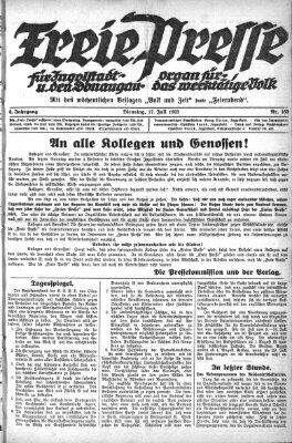 Freie Presse für Ingolstadt u. den Donaugau (Ingolstädter Anzeiger) Dienstag 17. Juli 1923