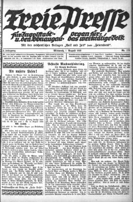 Freie Presse für Ingolstadt u. den Donaugau (Ingolstädter Anzeiger) Mittwoch 1. August 1923