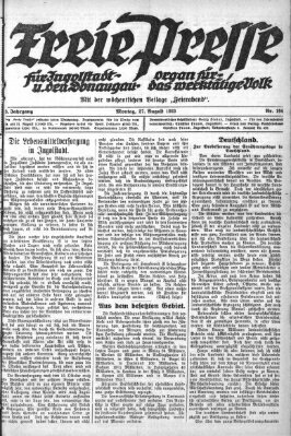 Freie Presse für Ingolstadt u. den Donaugau (Ingolstädter Anzeiger) Montag 27. August 1923