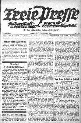 Freie Presse für Ingolstadt u. den Donaugau (Ingolstädter Anzeiger) Donnerstag 27. September 1923