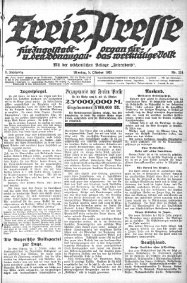 Freie Presse für Ingolstadt u. den Donaugau (Ingolstädter Anzeiger) Montag 8. Oktober 1923