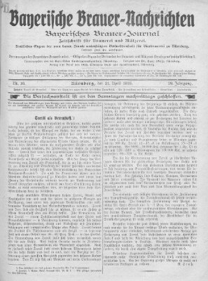 Bayerische Brauer-Nachrichten (Bayerisches Brauer-Journal) Montag 21. April 1919