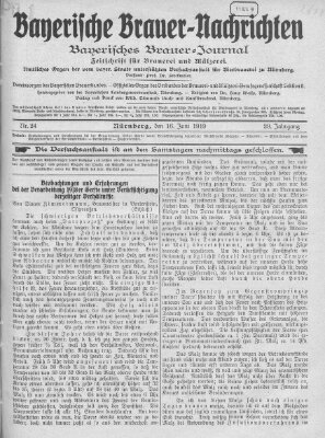 Bayerische Brauer-Nachrichten (Bayerisches Brauer-Journal) Montag 16. Juni 1919