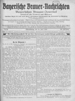 Bayerische Brauer-Nachrichten (Bayerisches Brauer-Journal) Montag 23. Juni 1919