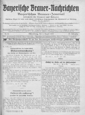 Bayerische Brauer-Nachrichten (Bayerisches Brauer-Journal) Montag 4. August 1919