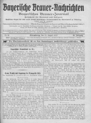 Bayerische Brauer-Nachrichten (Bayerisches Brauer-Journal) Montag 11. August 1919