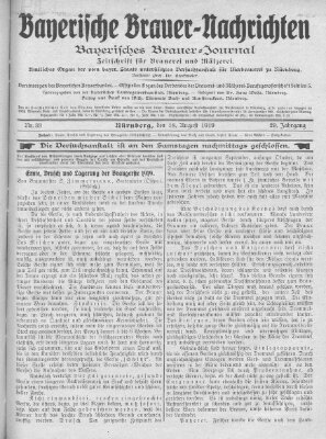 Bayerische Brauer-Nachrichten (Bayerisches Brauer-Journal) Montag 18. August 1919