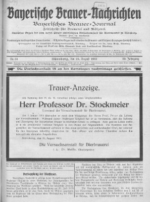 Bayerische Brauer-Nachrichten (Bayerisches Brauer-Journal) Montag 25. August 1919