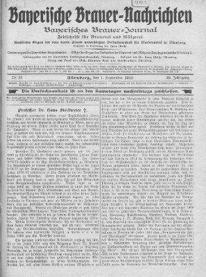 Bayerische Brauer-Nachrichten (Bayerisches Brauer-Journal) Montag 1. September 1919