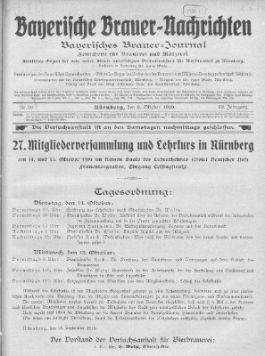 Bayerische Brauer-Nachrichten (Bayerisches Brauer-Journal) Montag 6. Oktober 1919