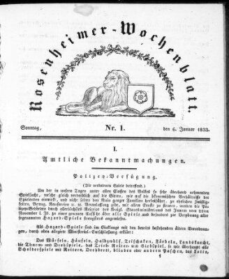 Rosenheimer Wochenblatt (Rosenheimer Anzeiger) Sonntag 6. Januar 1833