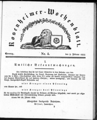 Rosenheimer Wochenblatt (Rosenheimer Anzeiger) Sonntag 3. Februar 1833