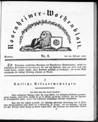 Rosenheimer Wochenblatt (Rosenheimer Anzeiger) Sonntag 10. Februar 1833