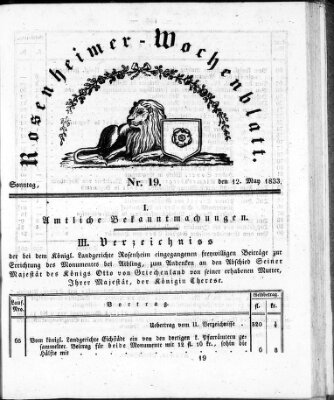 Rosenheimer Wochenblatt (Rosenheimer Anzeiger) Sonntag 12. Mai 1833