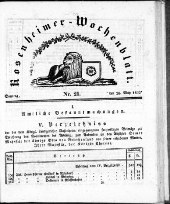 Rosenheimer Wochenblatt (Rosenheimer Anzeiger) Sonntag 26. Mai 1833