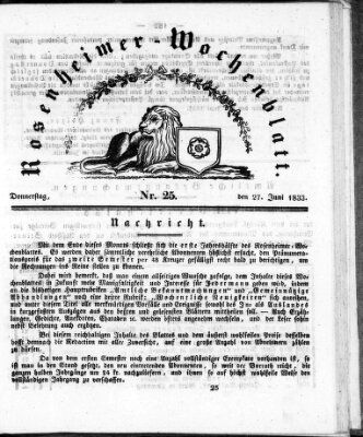 Rosenheimer Wochenblatt (Rosenheimer Anzeiger) Donnerstag 27. Juni 1833