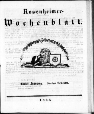 Rosenheimer Wochenblatt (Rosenheimer Anzeiger) Montag 1. Juli 1833