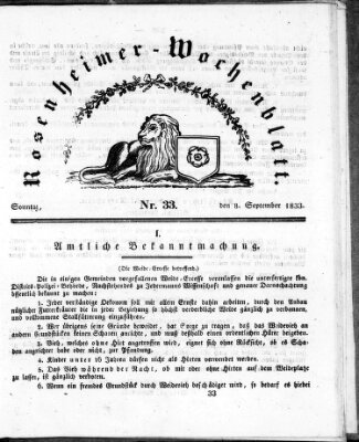 Rosenheimer Wochenblatt (Rosenheimer Anzeiger) Sonntag 8. September 1833