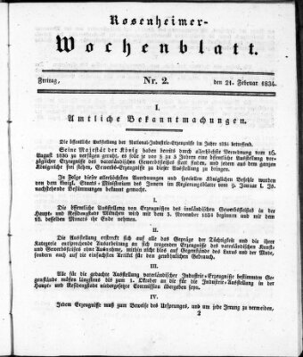 Rosenheimer Wochenblatt (Rosenheimer Anzeiger) Freitag 21. Februar 1834