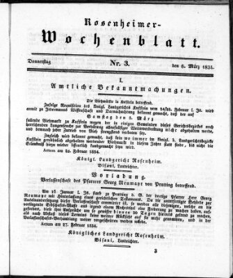 Rosenheimer Wochenblatt (Rosenheimer Anzeiger) Donnerstag 6. März 1834