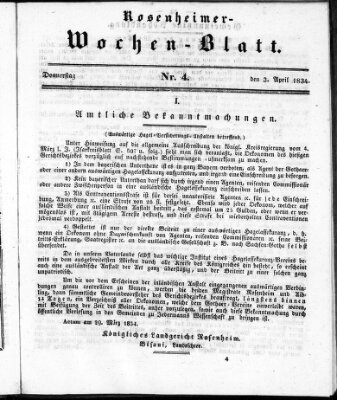 Rosenheimer Wochenblatt (Rosenheimer Anzeiger) Donnerstag 3. April 1834