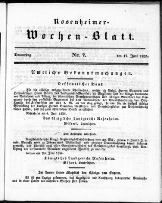 Rosenheimer Wochenblatt (Rosenheimer Anzeiger) Donnerstag 12. Juni 1834