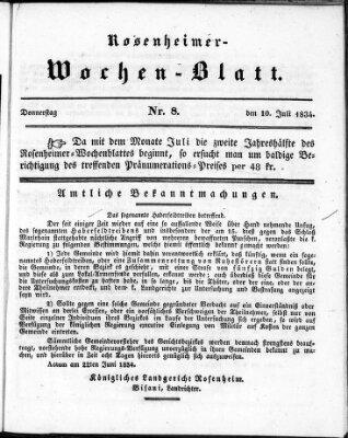 Rosenheimer Wochenblatt (Rosenheimer Anzeiger) Donnerstag 10. Juli 1834