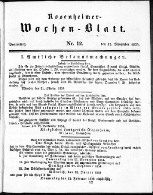 Rosenheimer Wochenblatt (Rosenheimer Anzeiger) Donnerstag 13. November 1834