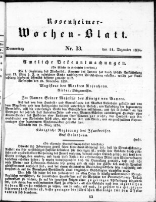 Rosenheimer Wochenblatt (Rosenheimer Anzeiger) Donnerstag 11. Dezember 1834