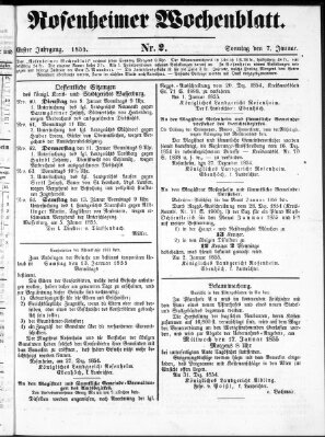 Rosenheimer Wochenblatt (Rosenheimer Anzeiger) Sonntag 7. Januar 1855