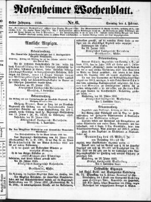 Rosenheimer Wochenblatt (Rosenheimer Anzeiger) Sonntag 4. Februar 1855