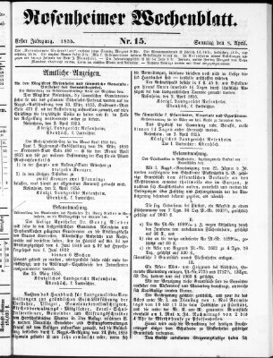 Rosenheimer Wochenblatt (Rosenheimer Anzeiger) Sonntag 8. April 1855