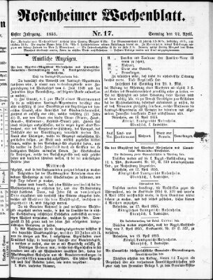 Rosenheimer Wochenblatt (Rosenheimer Anzeiger) Sonntag 22. April 1855