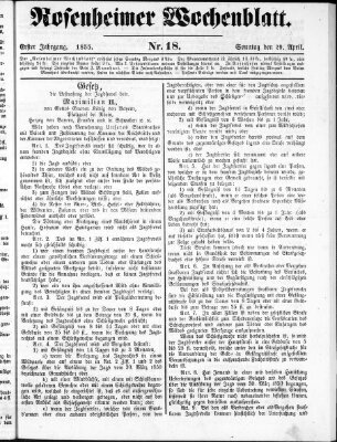 Rosenheimer Wochenblatt (Rosenheimer Anzeiger) Sonntag 29. April 1855