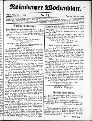 Rosenheimer Wochenblatt (Rosenheimer Anzeiger) Sonntag 20. Mai 1855