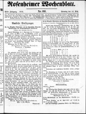 Rosenheimer Wochenblatt (Rosenheimer Anzeiger) Sonntag 27. Mai 1855